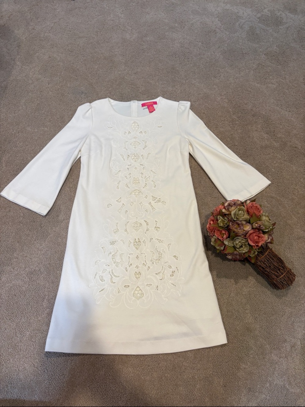 White Embroidered Long Sleeve Dress